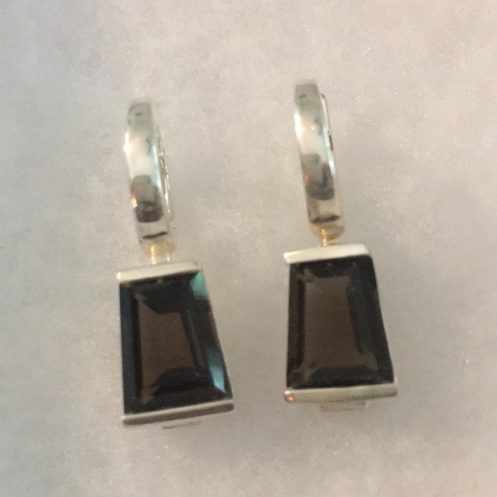 EUC ELLE Genuine Smoky Quartz & Sterling Earrings